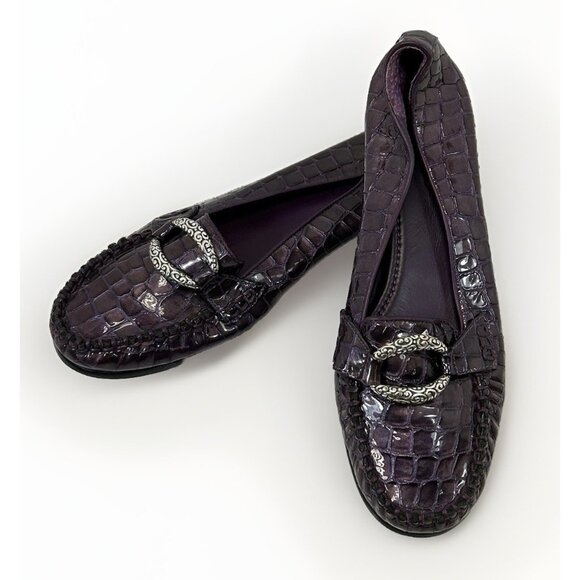 Brighton Women’s Size 8.5 M Medley Horsebit Loafers Purple Croc Leather Shoes - Picture 11 of 11